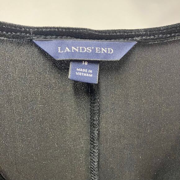 Land's End Womens 18 V-Neck Long Sleeve Black Velvet Shift Dress Classic - Picture 2 of 10